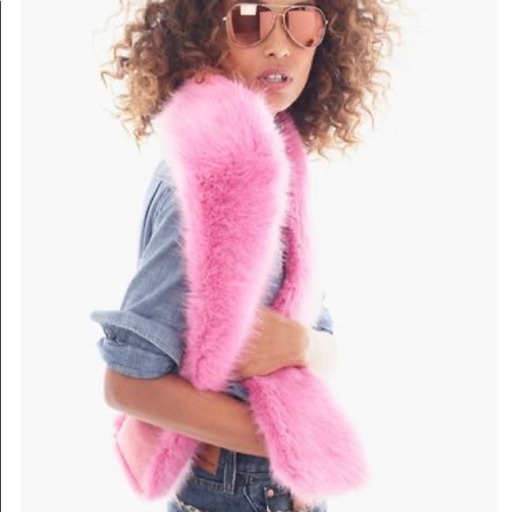 NWT J.Crew Hibiscus Pink Faux Fur Stole Scarf